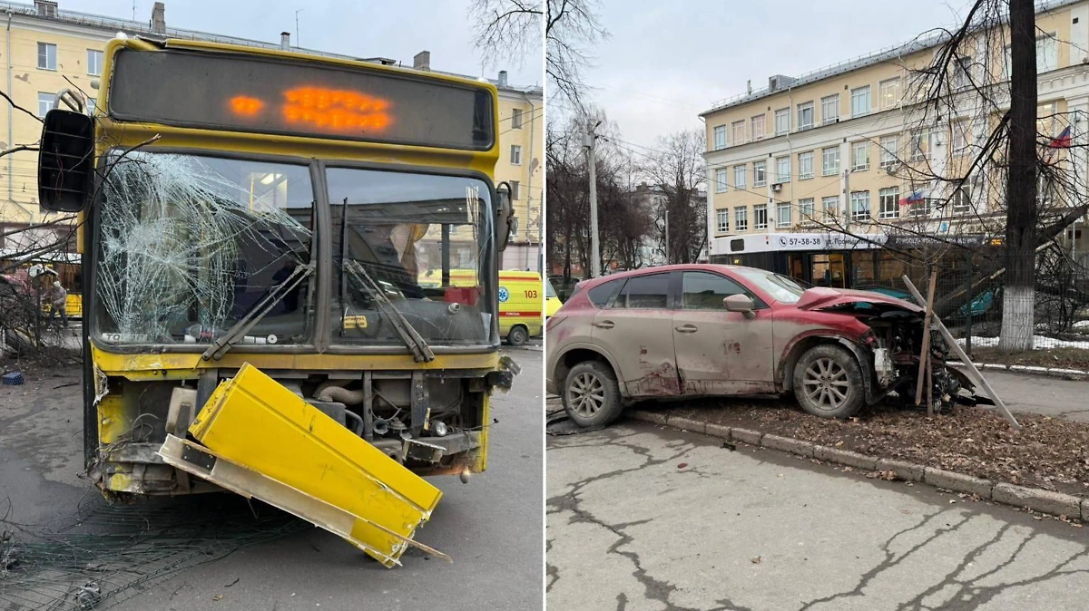 Место ДТП с автобусом в Ижевске. Обложка © Telegram / Госавтоинспекция Удмуртии