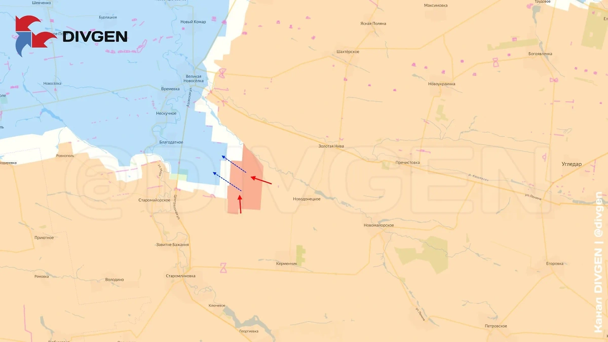 Ситуация южнее Курахово. Фото © Telegram / Divgen Карта СВО