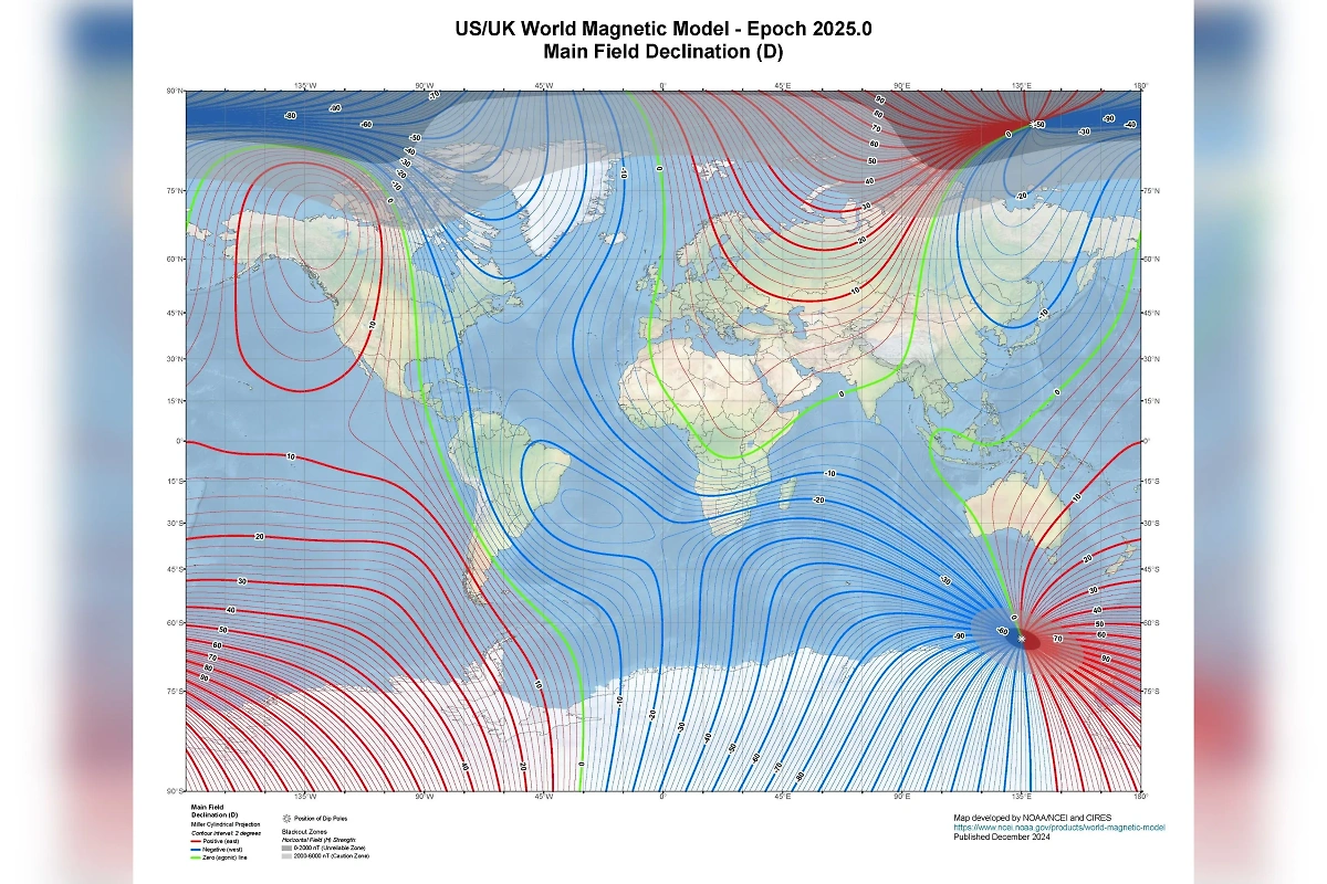 Карта текущего состояния магнитного поля Земли. Фото © ncei.noaa.gov