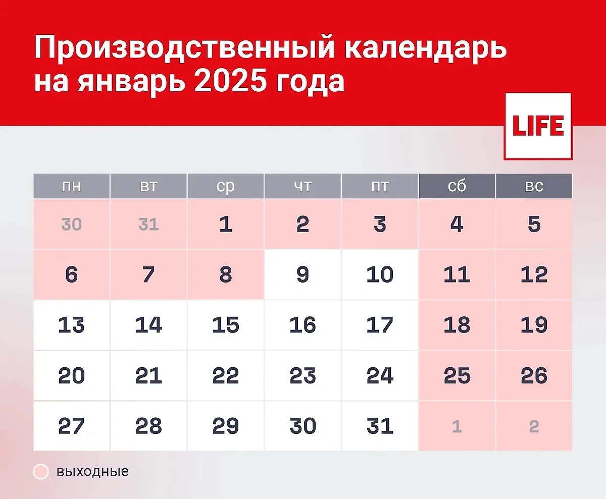 Производственный календарь на январь. Инфографика © Life.ru