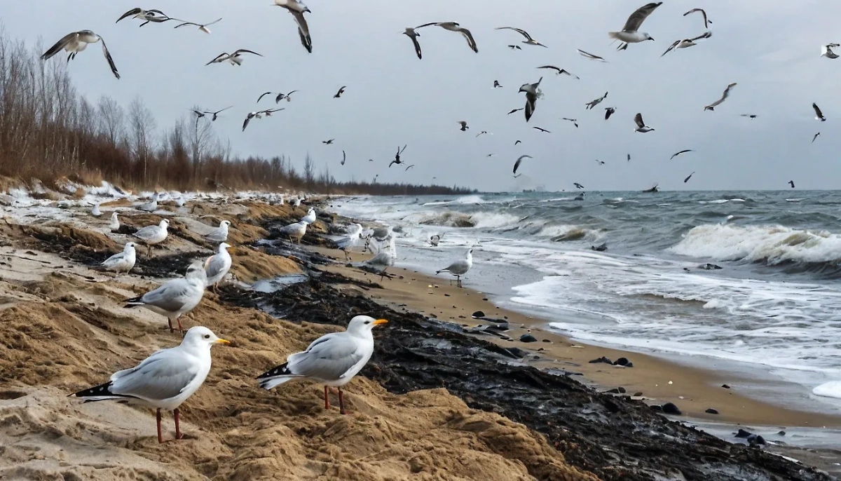 В Анапе спасли около 1,5 тысячи птиц после ЧП с танкерами. Обложка © Life.ru / Шедеврум