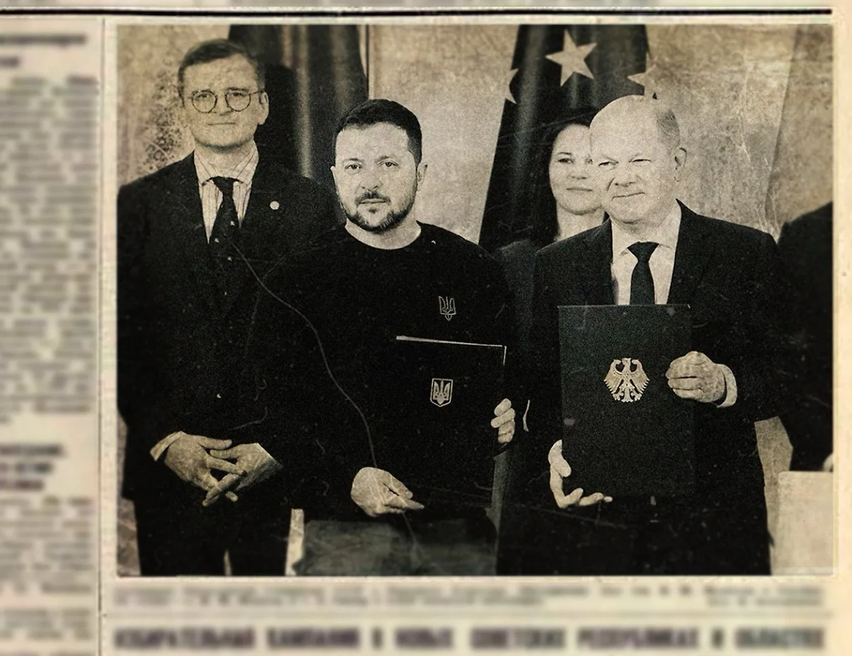 Владимир Зеленский и Олаф Шольц после подписания двустороннего соглашения. Обложка © t.me / Дмитрий Медведев