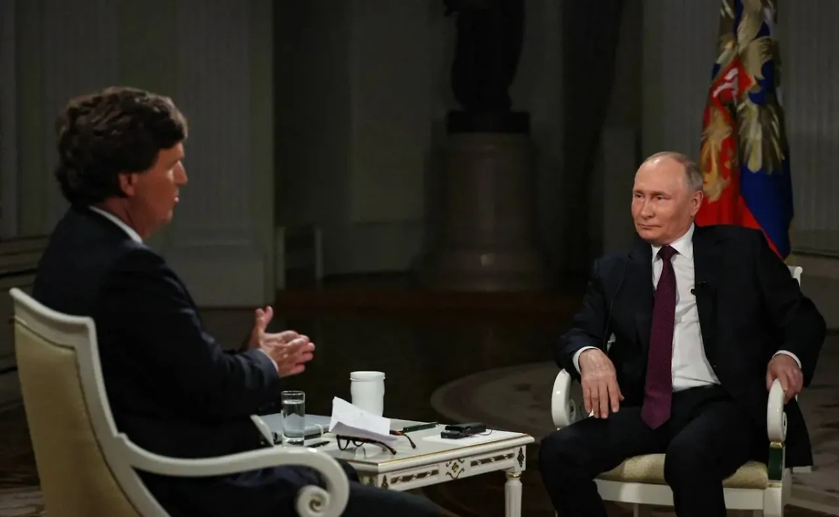 Президент РФ Владимир Путин на интервью журналисту Такеру Карлсону. Обложка © Kremlin.ru