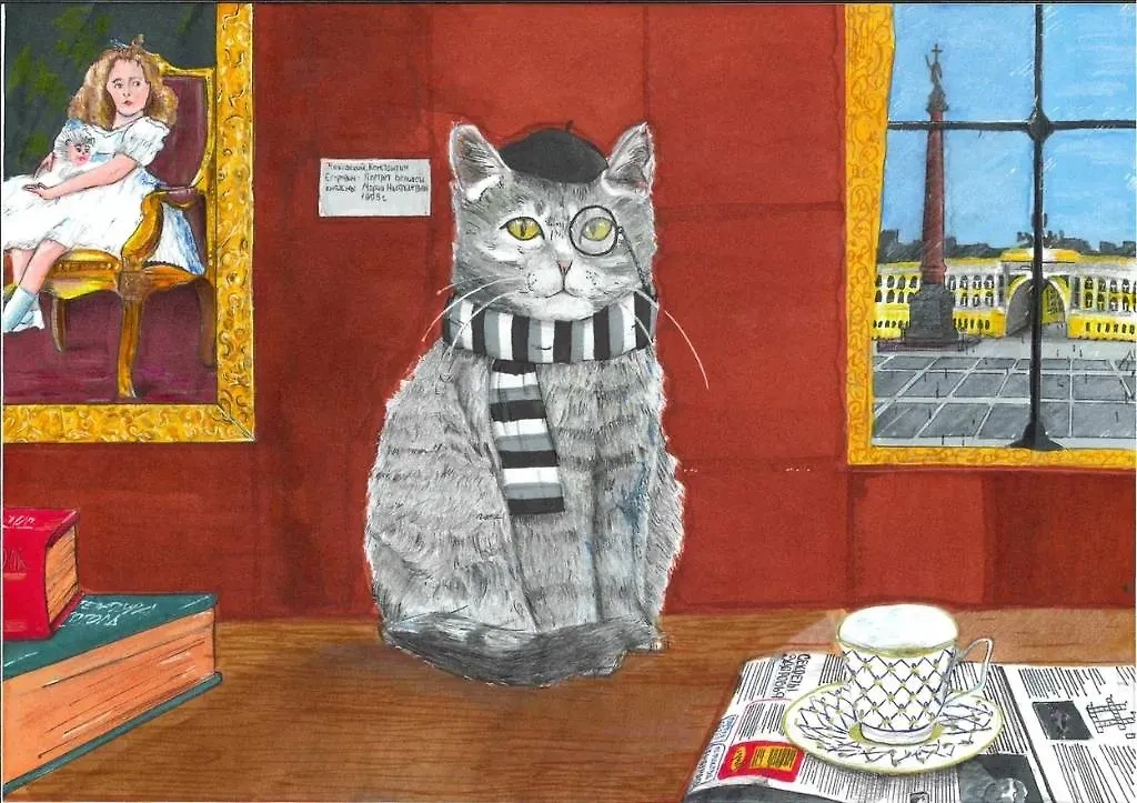 Одна из детских работ на конкурс "Портрет эрмитажного кота". Обложка © Предоставлено Life.ru
