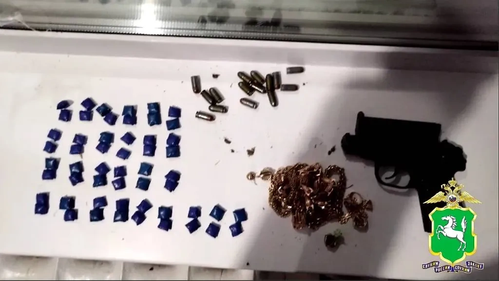 Полиция обнаружила тайник с оружием и золотыми изделиями в Томске. Обложка © t.me / МВД России 