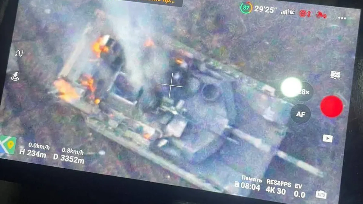 На Авдеевском направлении силами 15-й мотострелковой бригады сожжён первый танк M1 Abrams. Фото © t.me / negumanitarnaya_pomosch_Z