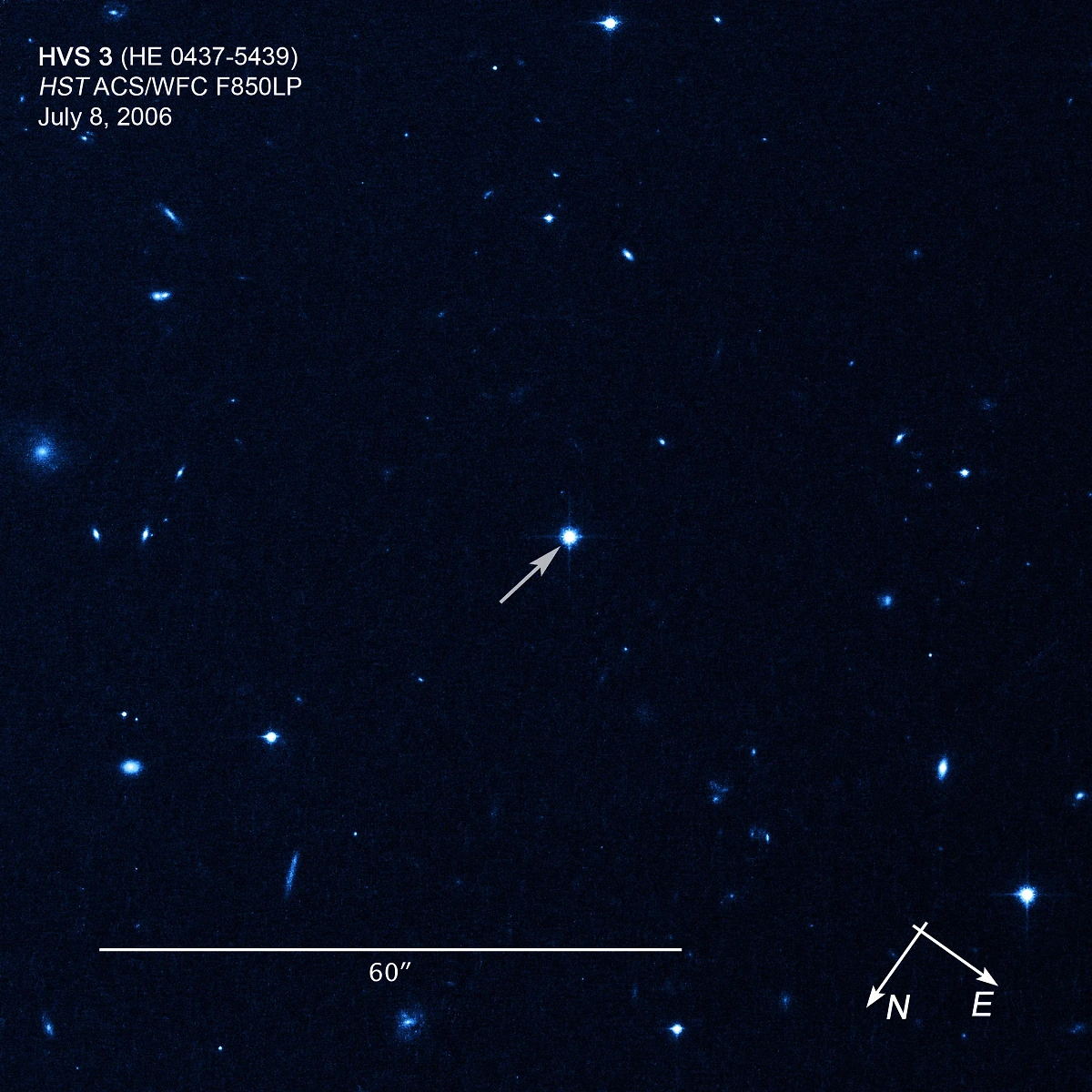 Улетающая из Млечного Пути сверхскоростная звезда HE 0437-5439 в созвездии Золотой Рыбы. Фото © Wikipedia / NASA