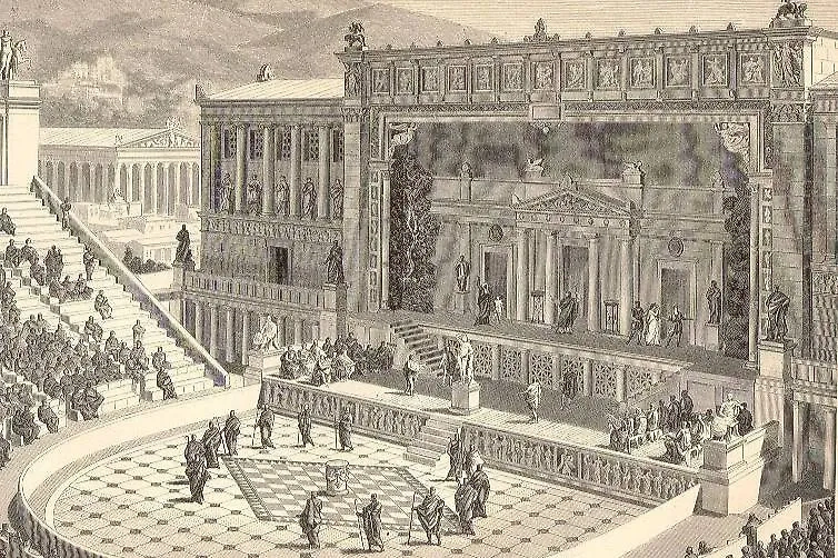 Театр Диониса в Афинах в римское время. Фото © Wikipedia / Pierers Konversationslexikon