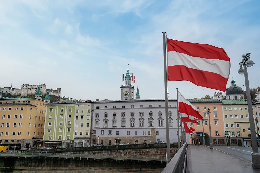 Государственный флаг Австрии. Обложка © Shutterstock / FOTODOM / Diego Grandi