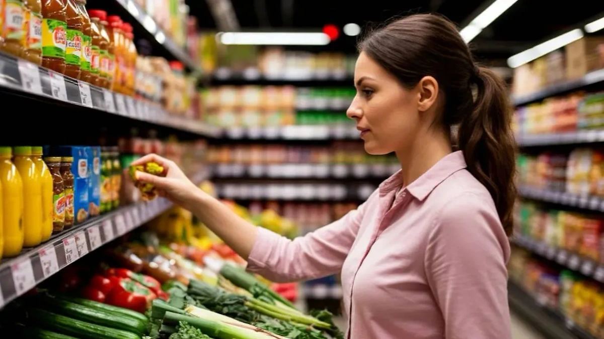 Женщина выбирает продукты в магазине. Обложка © Шедеврум / Life.ru