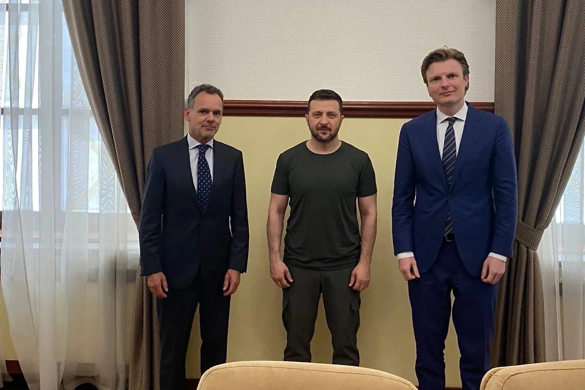 Каспар Велдкамп, Владимир Зеленский и Рубен Брекельманс. Обложка © X / Ruben Brekelmans