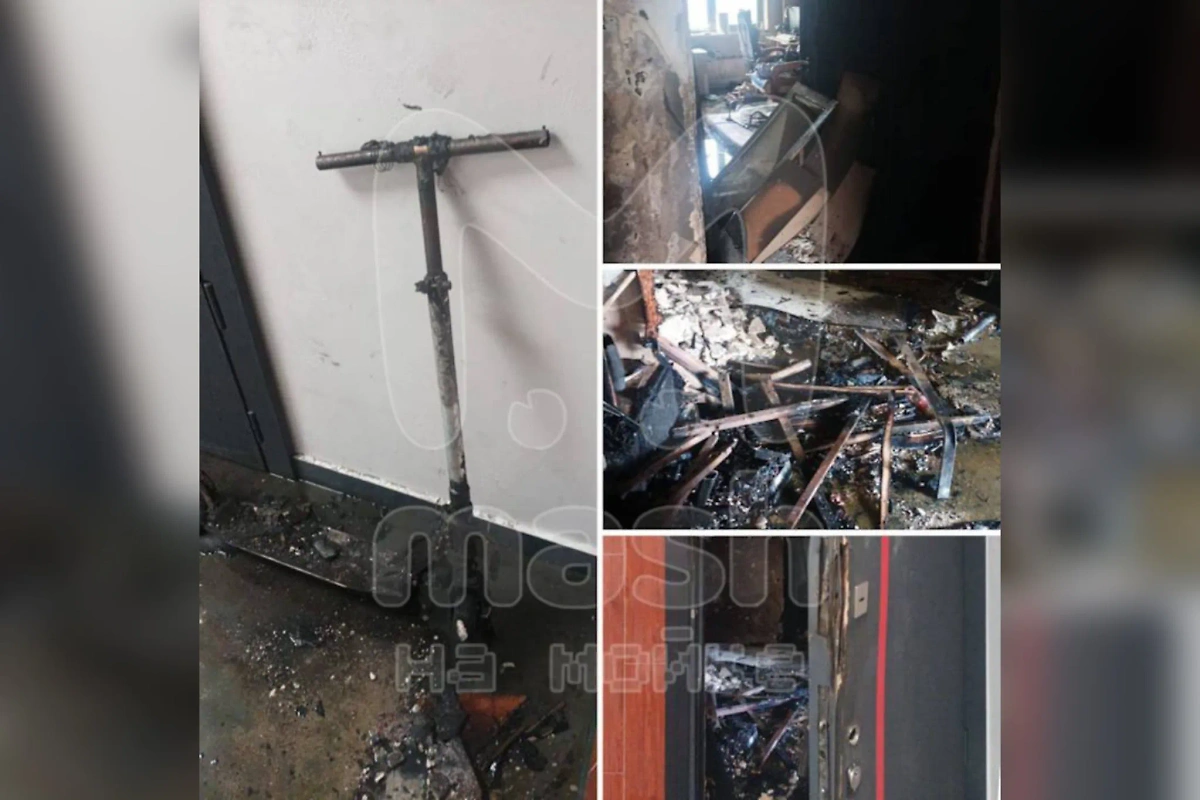 В Петербурге начался пожар из-за электросамоката. Фото © Telegram/ Mash на Мойке