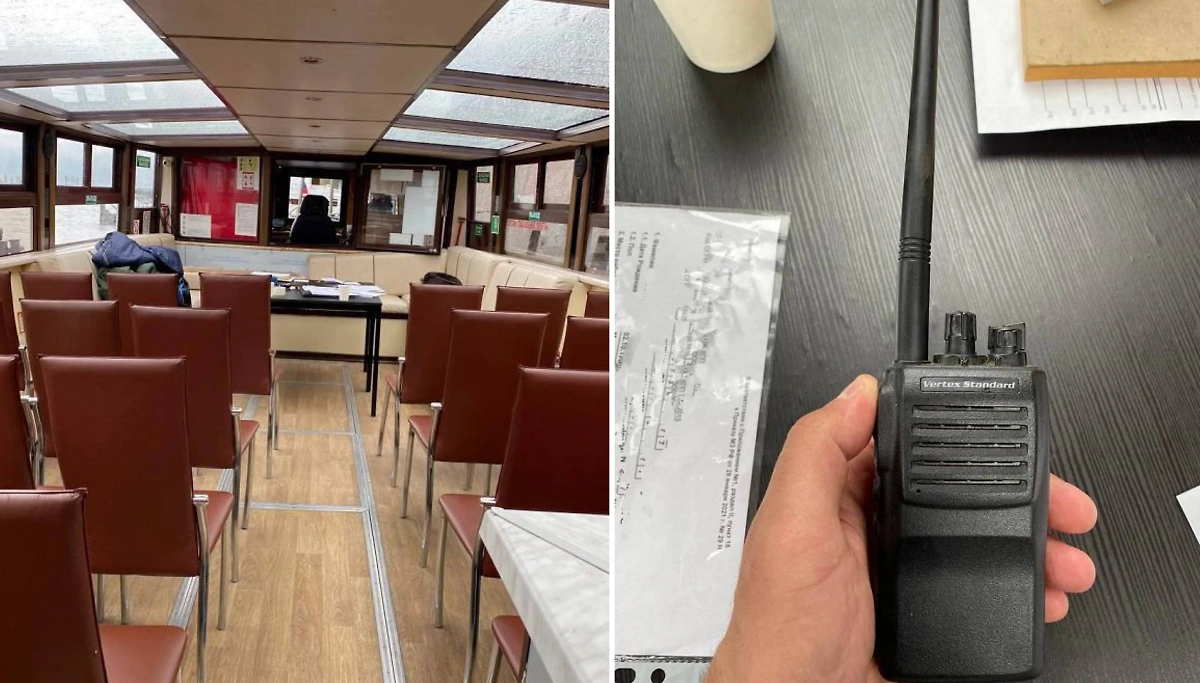 Кадры с теплохода и украденной рацией. Фото © Telegram / Транспортная полиция СЗФ