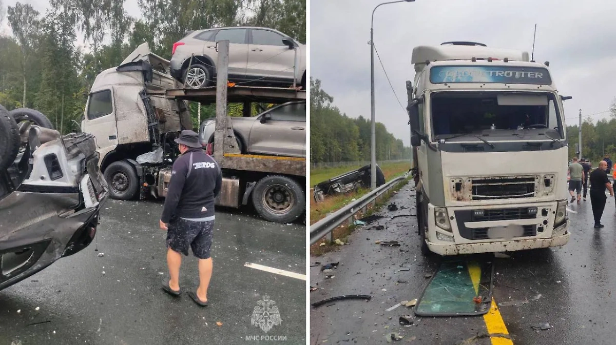 В Арзамасском районе грузовик взорвался после столкновения: один человек погиб, двое пострадали. Фото © Telegram / МЧС Нижегородской области