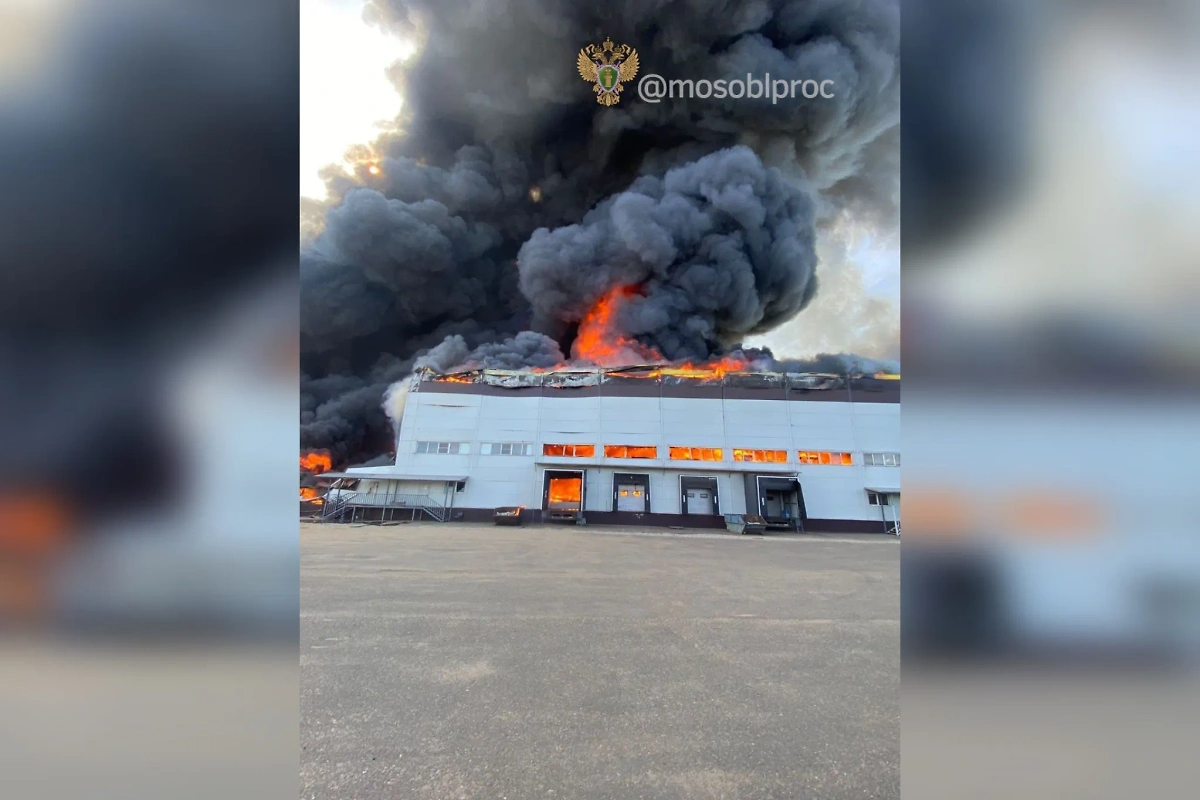 Пожар в подмосковной посёлке Некрасовский. Фото © Telegram / Прокуратура Московской области