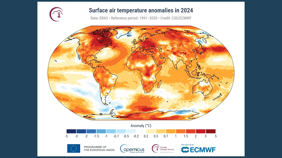 Карта распределения средних температур на планете в 2024 году. Фото © climate.copernicus.eu