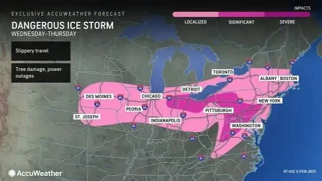 Карта распространения ожидаемого в США «ледяного шторма». Фото © accuweather.com 