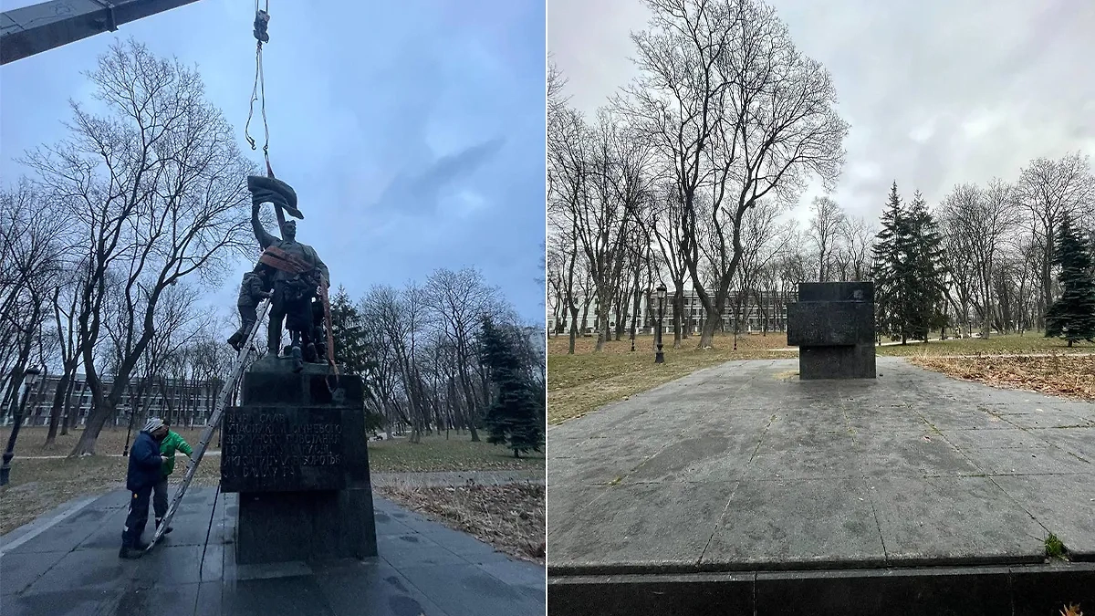 В Киеве был демонтирован памятник в честь Январского восстания 1918 года. Обложка © Facebook (соцсеть запрещена в РФ; принадлежит корпорации Meta, которая признана в РФ экстремистской) / dtk.kievcity