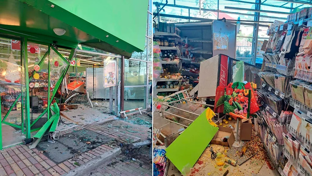 Последствия тарана супермаркета в Сочи. Фото © Telegram / ЧП Сочи