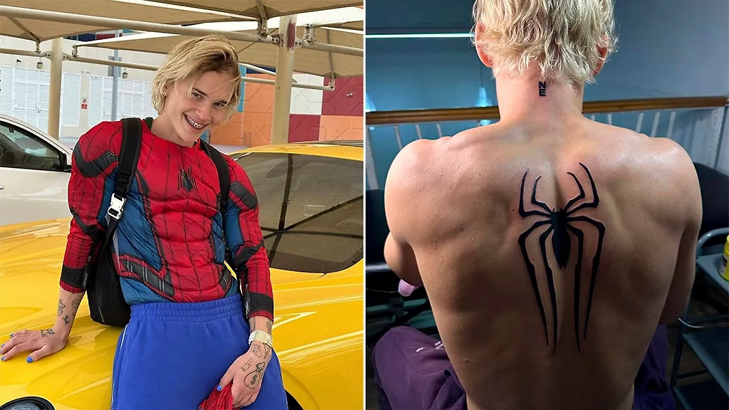 Спину Дани Милохина теперь украшает логотип Человека Паука из вселенной Marvel. Фото © Instagram (признан экстремистской организацией и запрещён на территории Российской Федерации) / danya_milokhin 