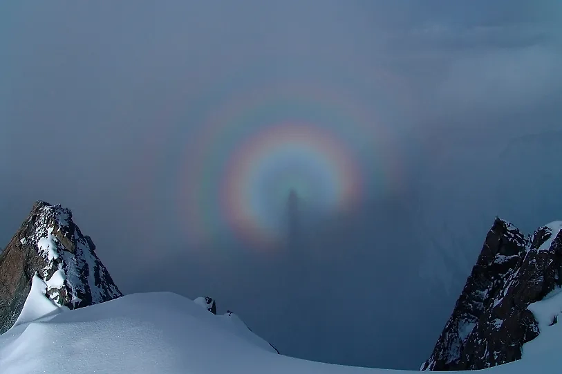 Эффект глории с вершины пика Корженевской на Памире. Фото © Wikipedia / Dmitriy N. Zhukov 