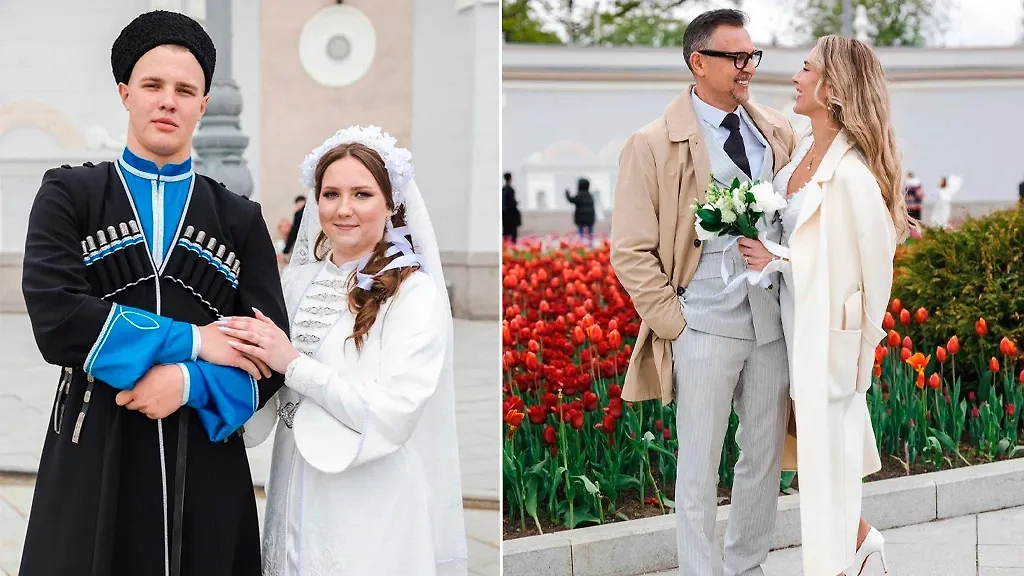 Кадры с массовой свадебной церемонии на выставке "Россия". Фото © Telegram / ЗАГС.Москва