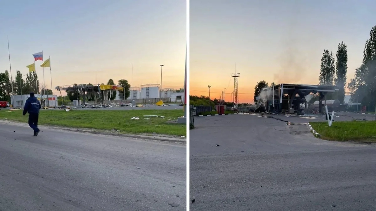 Заправка в Орловской области, пострадавшая при атаке БПЛА. Обложка © Telegram / "Подслушано Ливны"