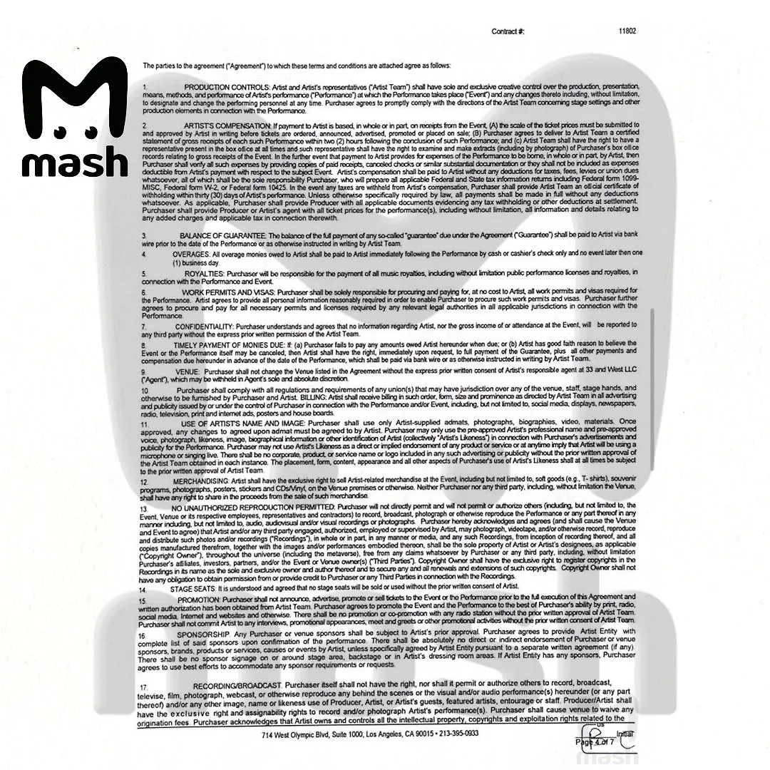Контракт Канье Уэста о проведении концерта в Москве. Фото © Telegram / Mash 