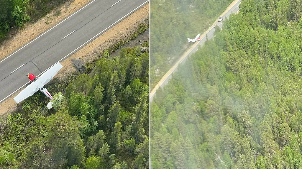 Самолёт вынужденно сел на трассу в Мурманской области. Фото © Telegram / Северо-Западная транспортная прокуратура