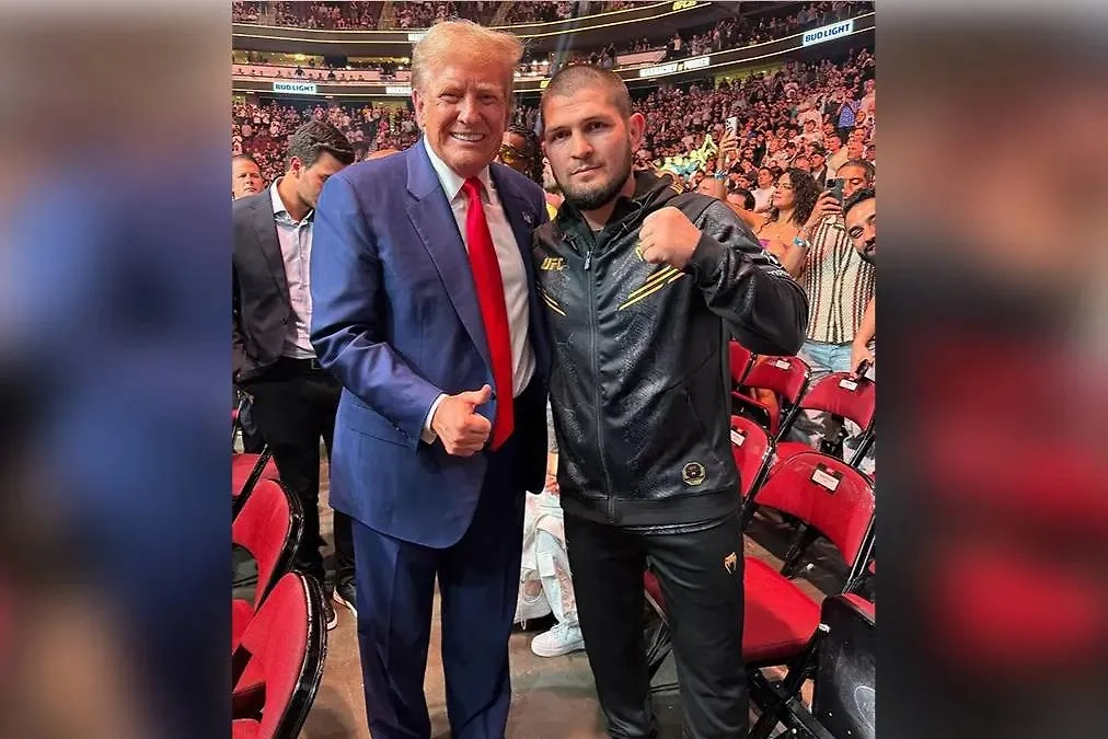 Хабиб Нурмагомедов с Дональдом Трампом. Обложка © Instagram (соцсеть запрещена в РФ, принадлежит корпорации Meta, которая признана в РФ экстремистской) / aliabdelaziz