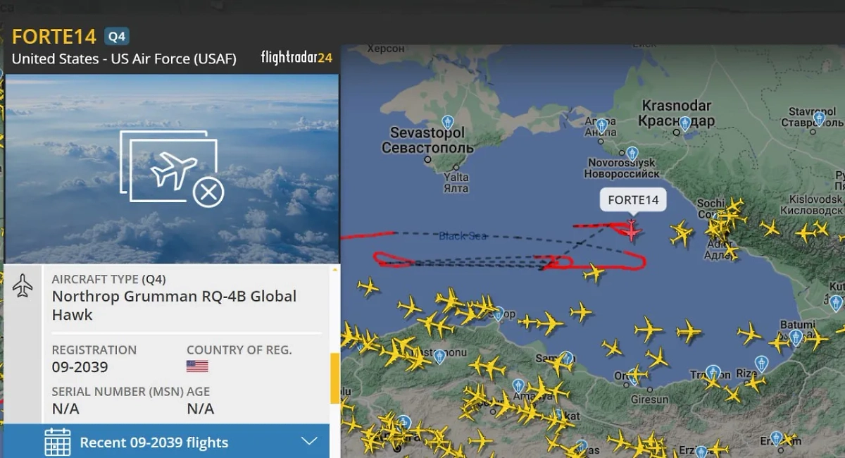 БПЛА США разведывал цели в районе Новороссийска и Крымского моста. Фото © Telegram / Военкор Котенок
