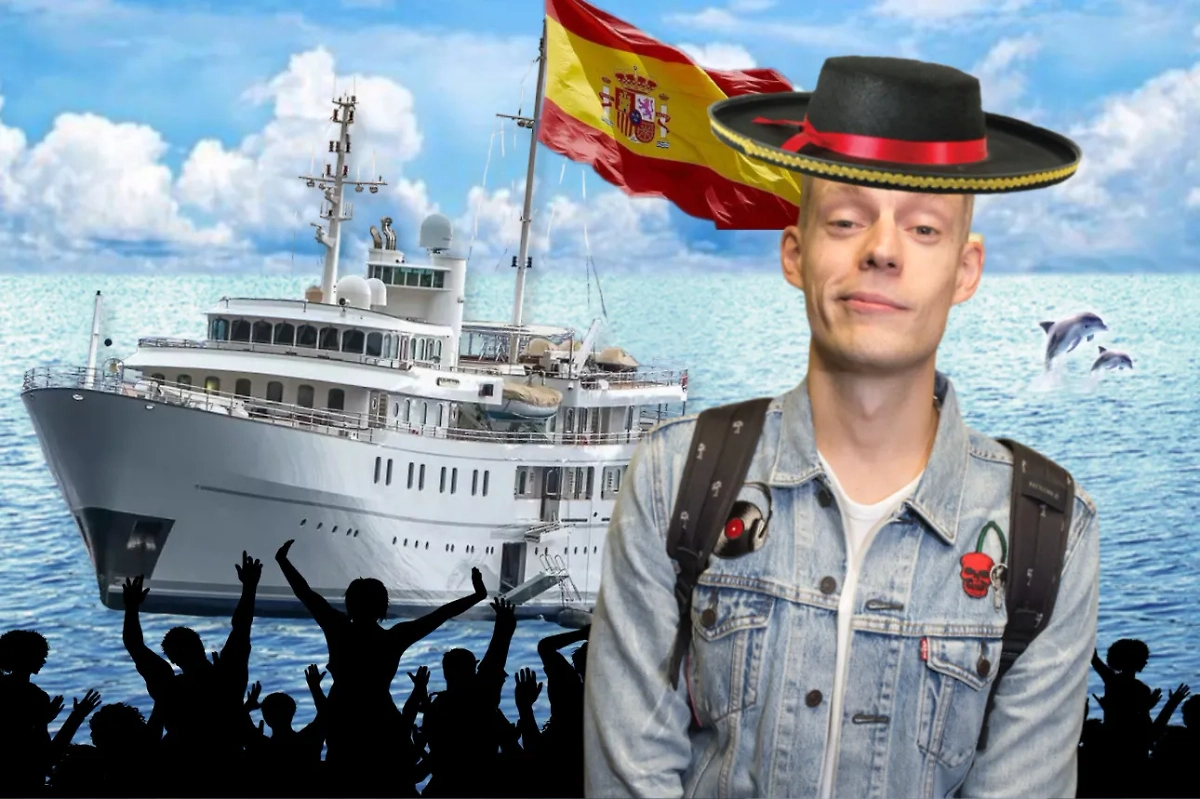 Дудь* начал торговать морским круизом вдоль побережья Испании. Коллаж © Life.ru, фото © ТАСС / Вадим Тараканов, © superyachtfan.com