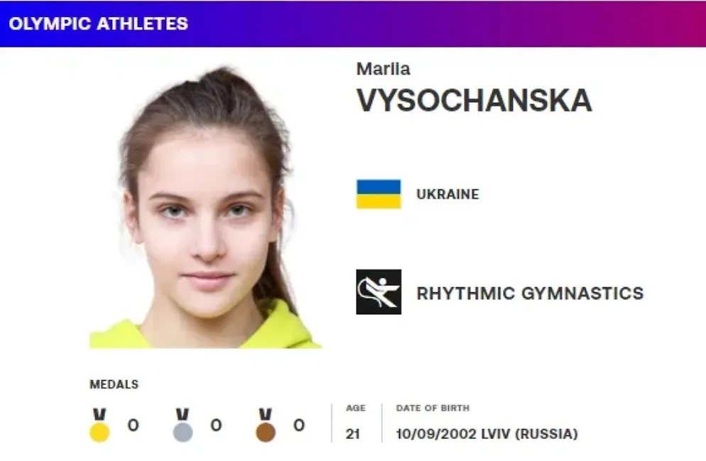 Профиль украинской гимнастки до исправления места рождения. Скриншот © Eurosport