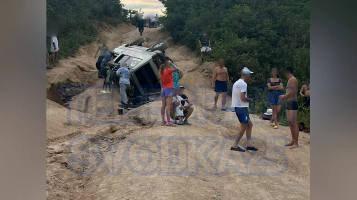 Автобус, который перевернулся в Приморье. Обложка © Telegram / Svodka25 l Новости Приморья