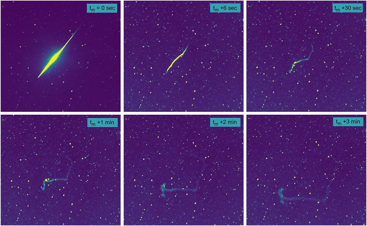 Шлейф, оставшийся на несколько минут после пролетевшего метеора. Фото © agupubs.onlinelibrary.wiley.com