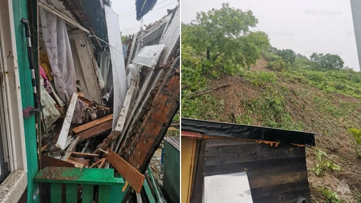 Последствия схода селя. Фото © Telegram / МЧС по Сахалинской области