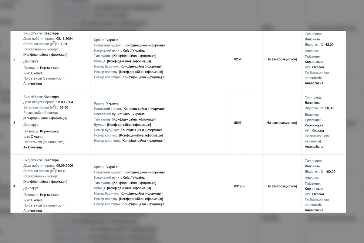 Последняя доступная декларация о доходах Оксаны Корчинской. Фото © public.nazk.gov.ua