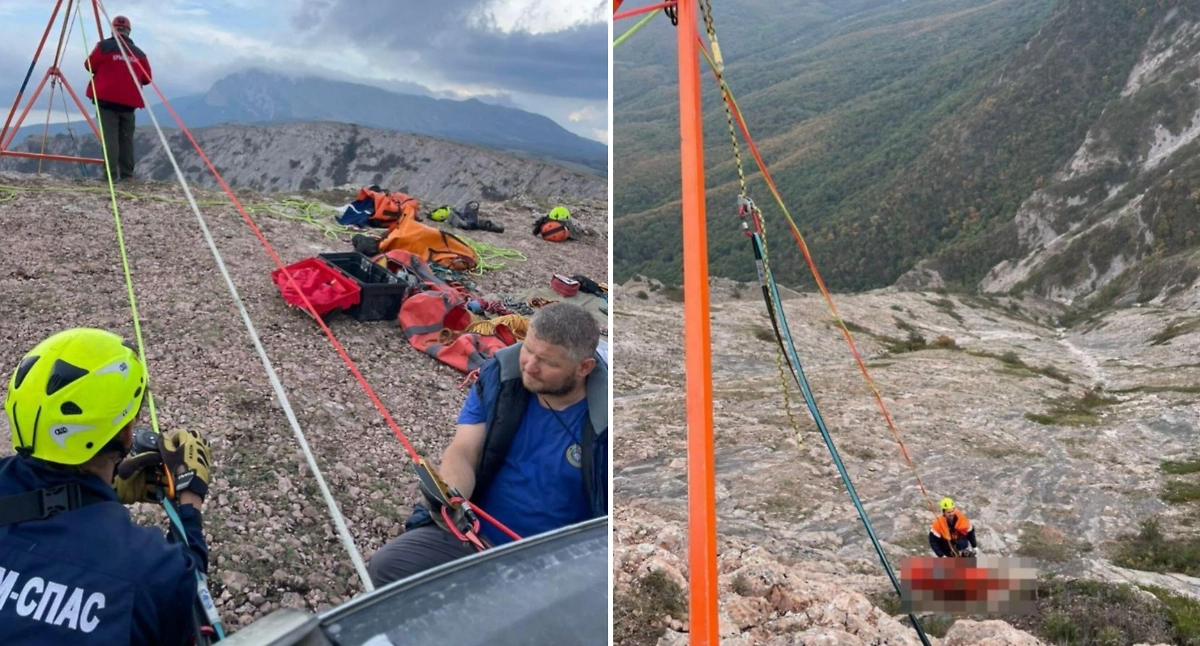 Место гибели мотоциклиста на плато горы Чатыр-Даг в Крыму. Фото © МЧС Крыма