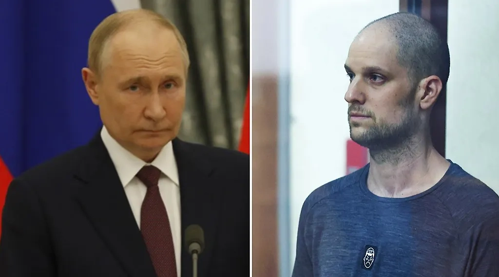 Президент РФ Владимир Путин и журналист Эван Гершкович. Обложка © Life.ru, © ТАСС / Донат Сорокин