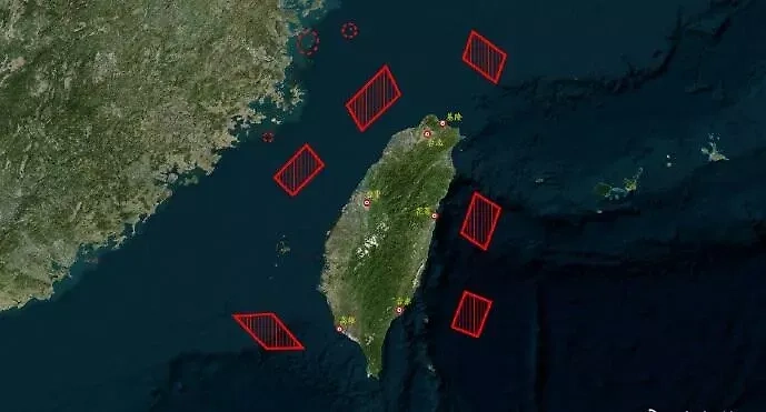 Районы морских учений НОАК вокруг Тайваня. Обложка © 中国军网