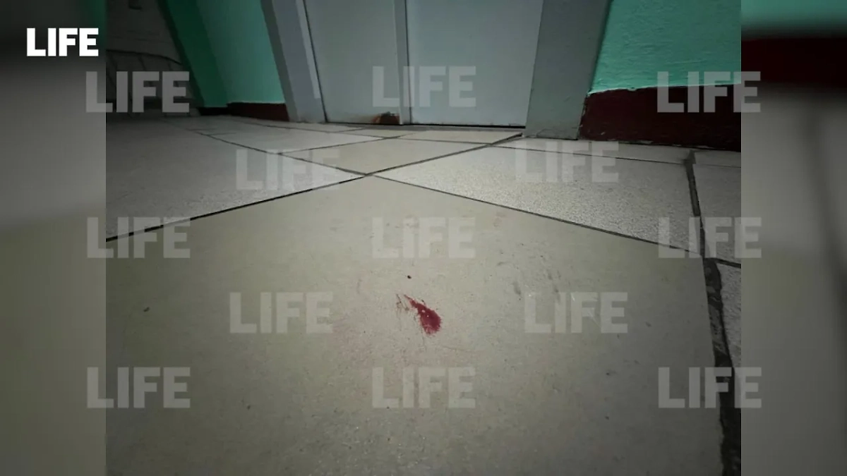 Кровь в подъезде дома в Москве, во дворе которого взорвали внедорожник. Фото © LIfe.ru