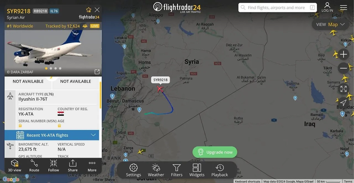 Самолёт Асада. Скриншот © Flightradar24