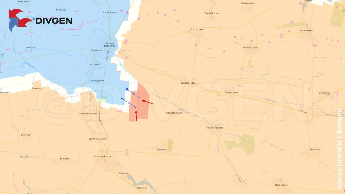 Ситуация южнее Курахово. Фото © Telegram / Divgen Карта СВО