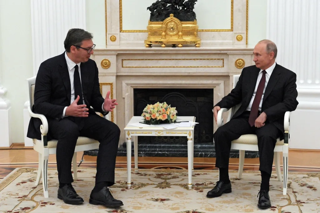 Александар Вучич и Владимир Путин. Обложка © ТАСС / Михаил Климентьев