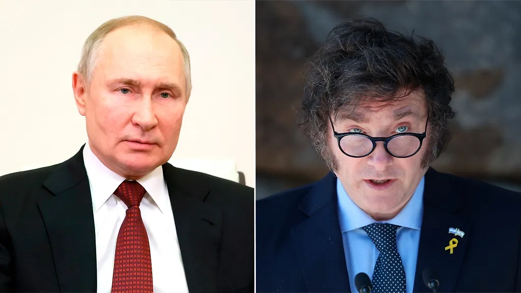 Президент РФ Владимир Путин и президент Аргентины Хавьер Милей. Обложка © Kremlin.ru, © ТАСС / EPA / ABIR SULTAN