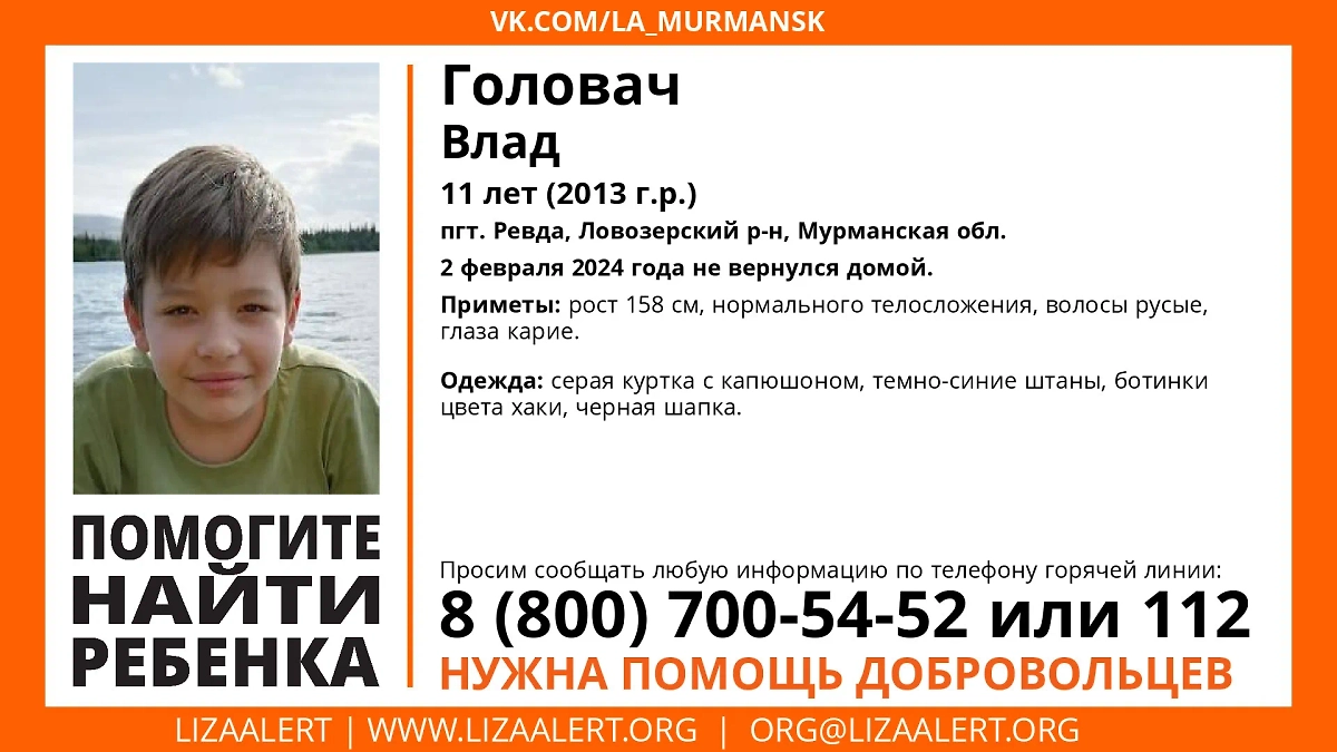 Пропавший в Ревде 11-летний Влад. Ориентировка © "Лиза алерт"