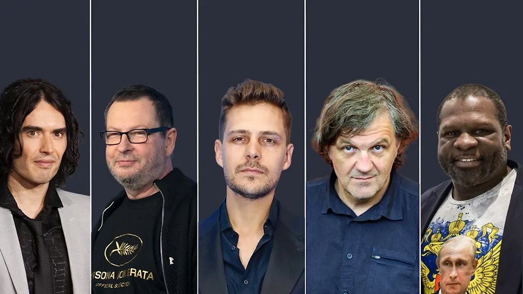 Рассел Брэнд, Ларс фон Триер, Милош Бикович, Эмир Кустурица, Кевин Джонсон (слева направо). Коллаж © Life.ru. Фото © ТАСС / Javier Rojas / Zuma , AP / Axel Schmidt , Артем Геодакян , ABACA / Marechal Aurore, Владимир Гердо