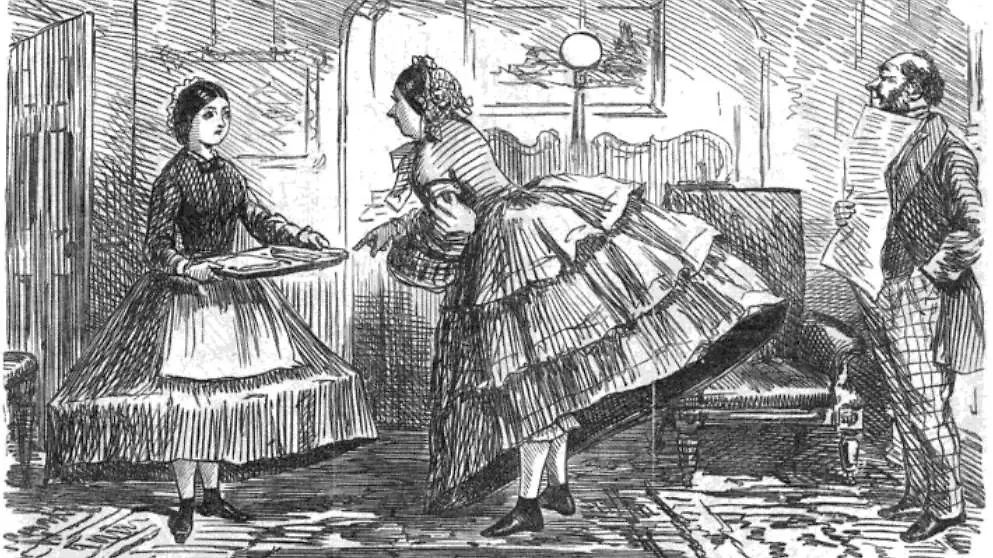 Кринолиновые юбки были писком моды в XIX веке. Изображение © Wikipedia / Punch