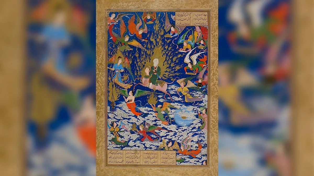 Иранская миниатюра персидского художника султана Мухаммеда (XVI век н. э.), изображающая пророка ислама верхом на бураке. Хранится в Британском музее. Источник © Wikimedia.org