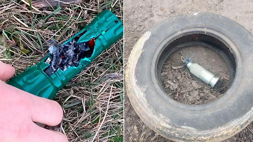 Взрывчатка, которую сбрасывают ВСУ в ДНР. Коллаж © Telegram / Приходько РИК